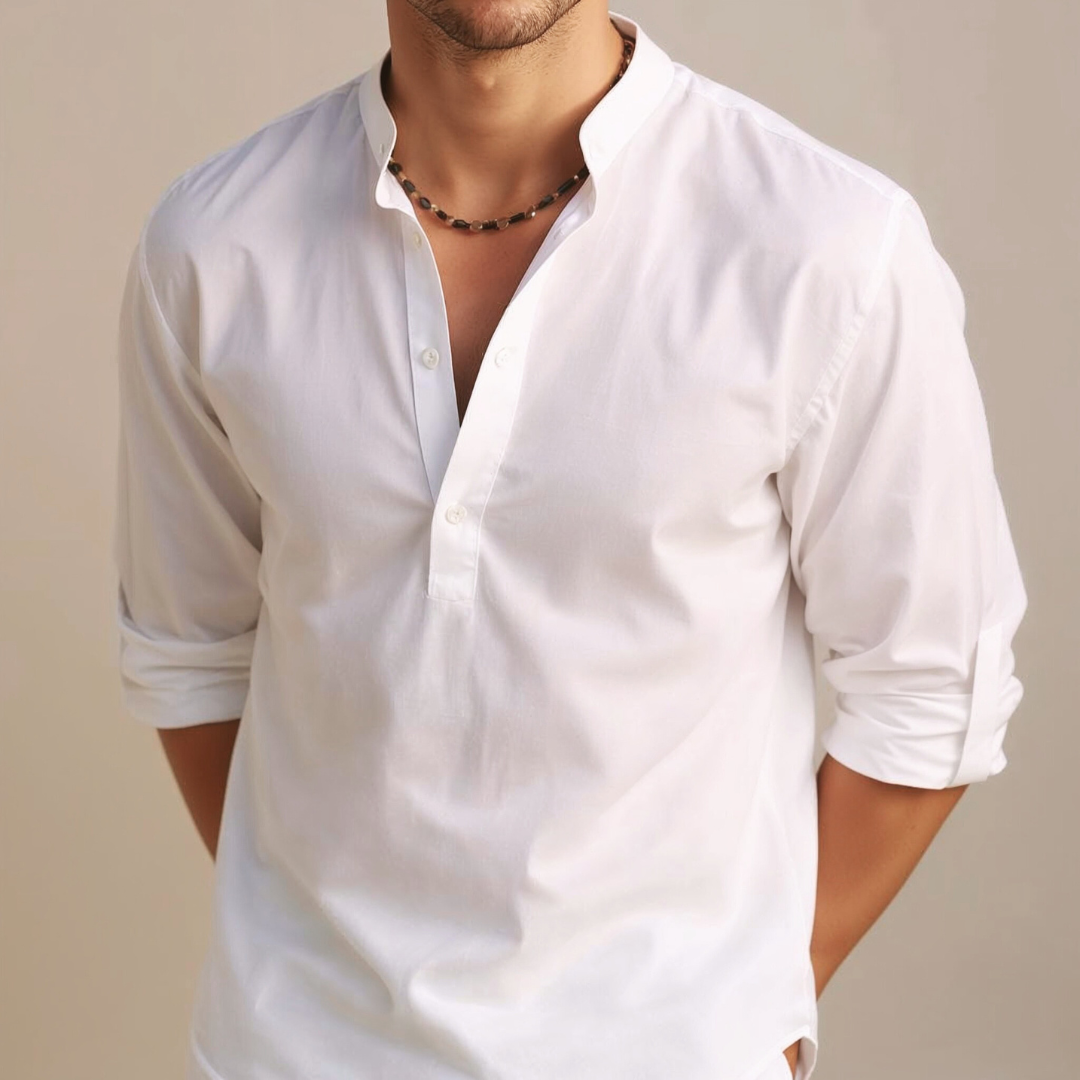 RAFFAELE DARIO LINEN MANDARIN SHIRT