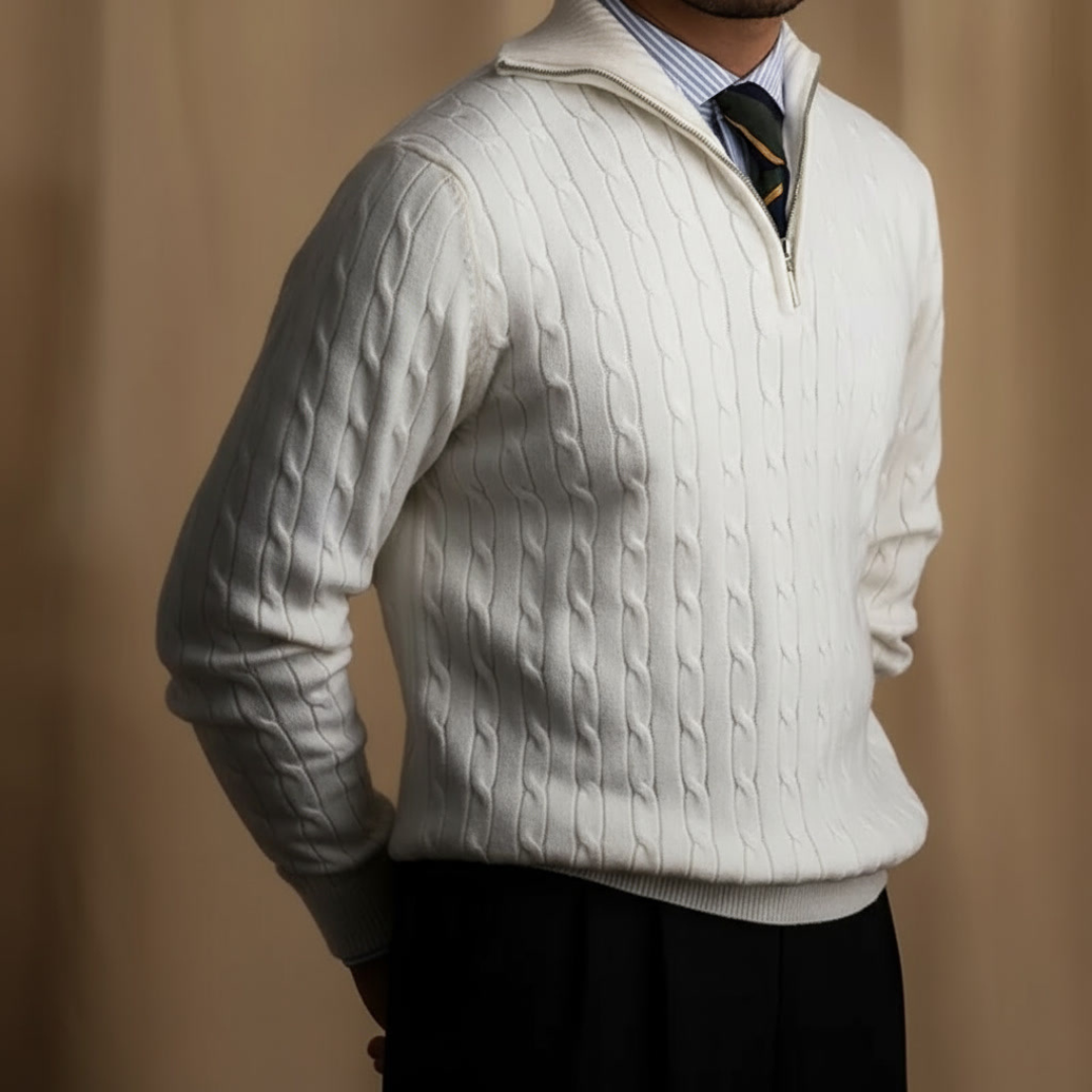 MARCO LEONARDO CABLE HALF-ZIP PULLOVER