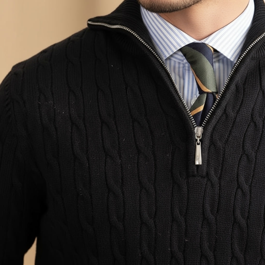 MARCO LEONARDO CABLE HALF-ZIP PULLOVER