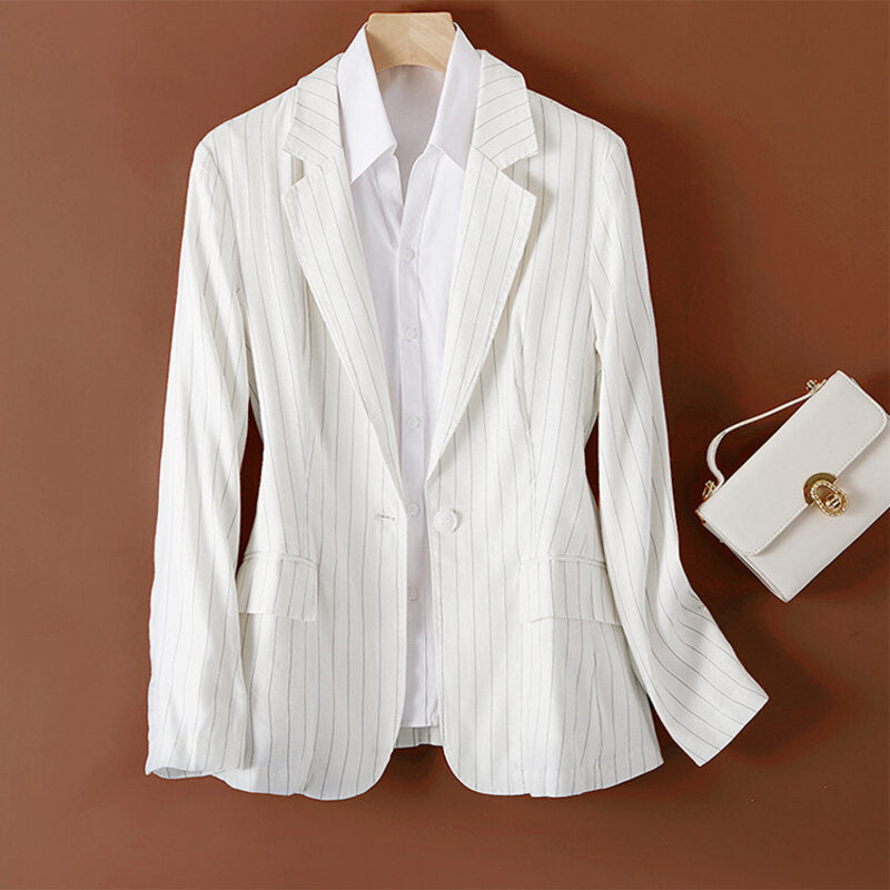 CAMILLA AURORA PINSTRIPE LINEN BLAZER