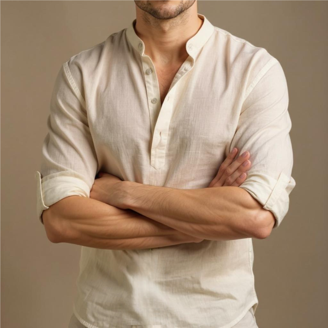 RAFFAELE DARIO LINEN MANDARIN SHIRT